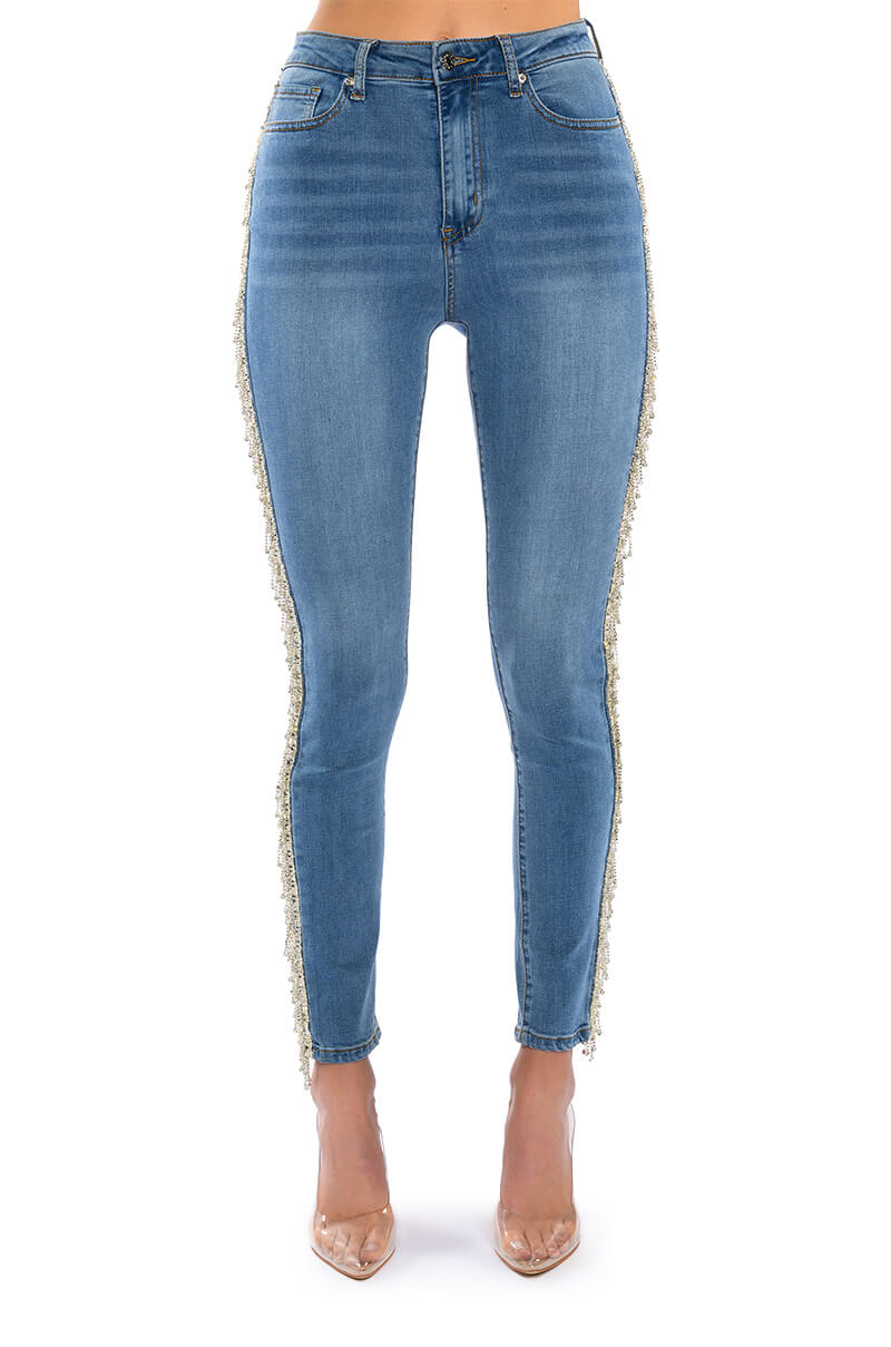 FELLING LIKE A STAR HIGH RISE RHINESTONE SKINNY JEANS