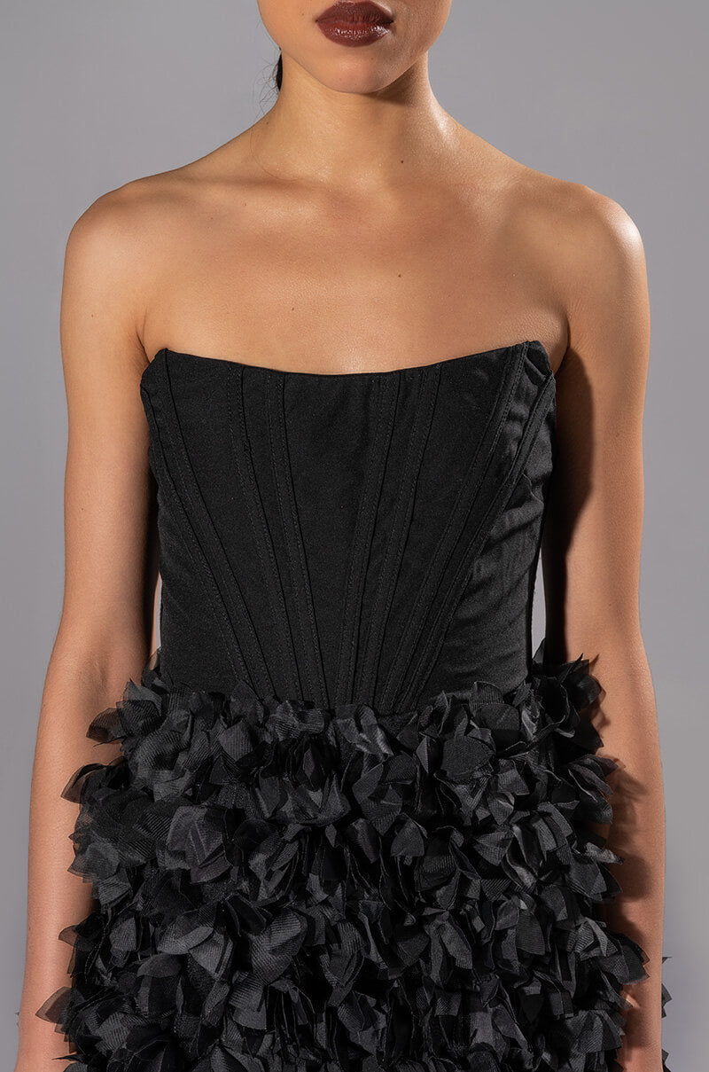 GIRL ON FIRE CASCADING HIGH LOW TUBE DRESS