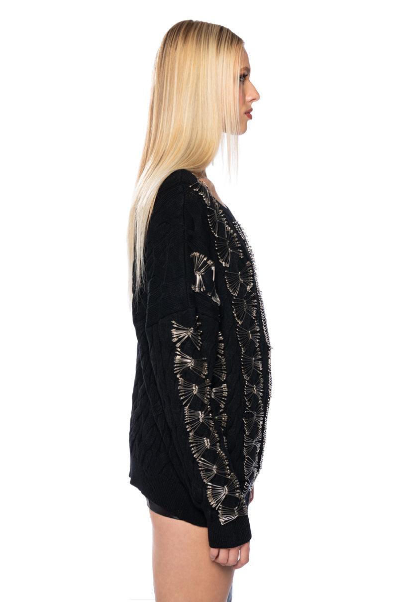 HIS LOSS SAFETY PIN DETAIL SWEATER