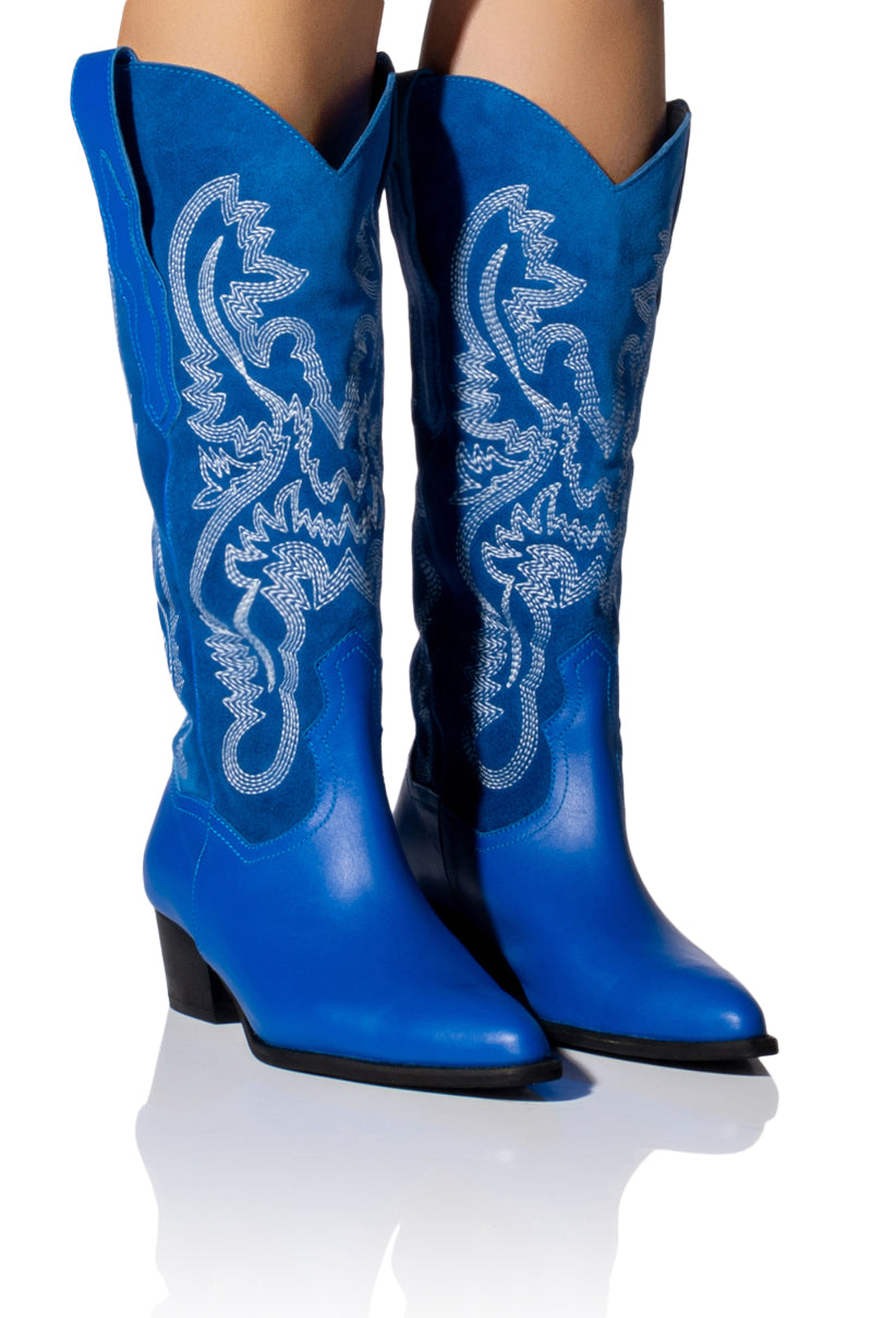 IGGY METALLIC WESTERN STYLE BELOW THE KNEE BOOT IN BLUE