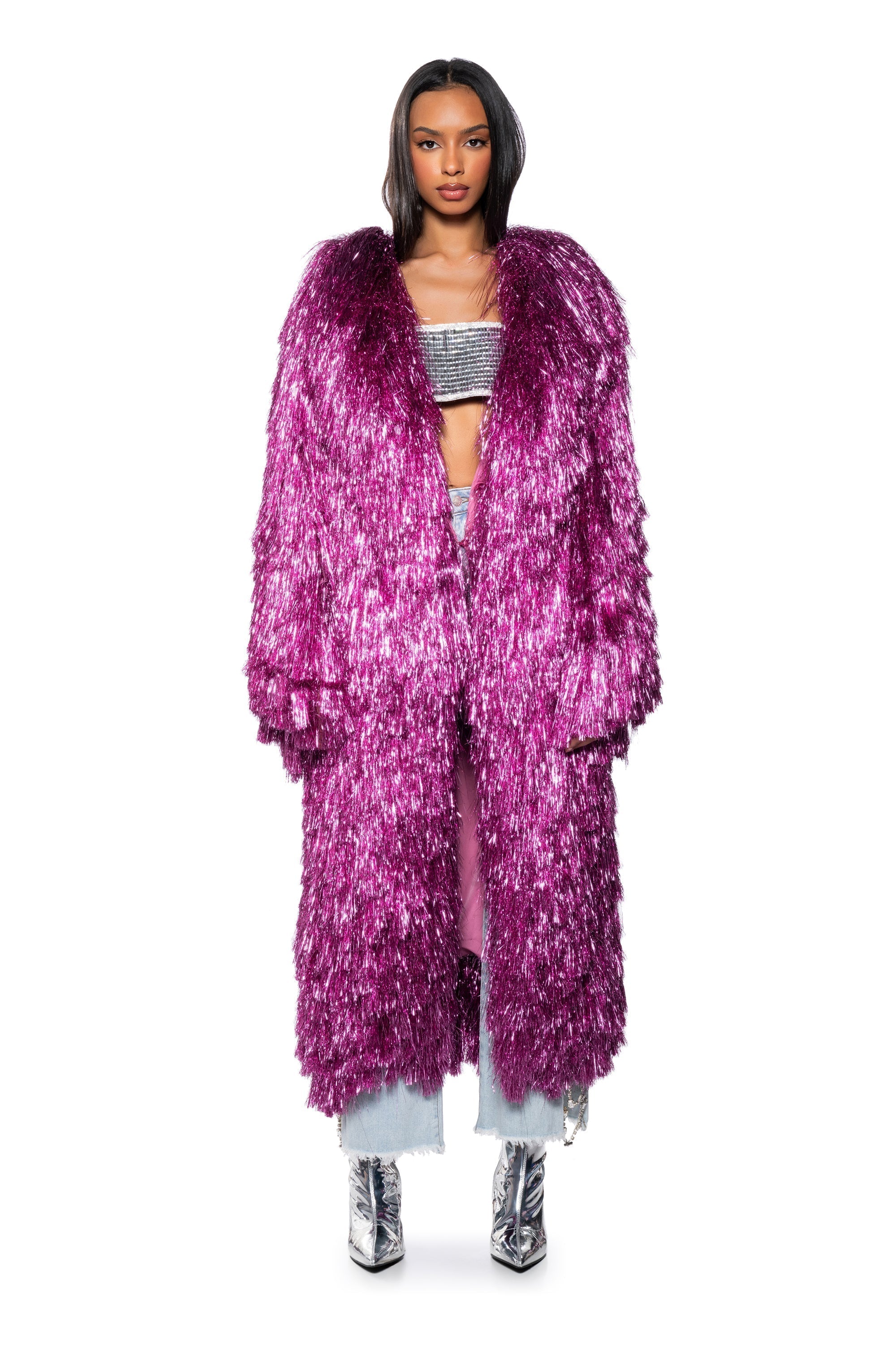 I'M SO FANCY TINSEL METALLIC SHAKET TRENCH IN PINK