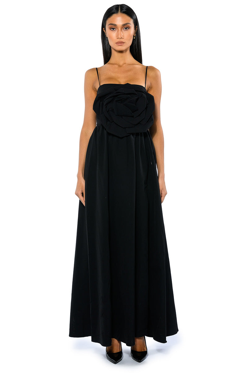 LA FLOR MAXI 3D ROSE DRESS WITH SLIT