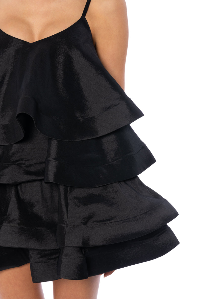 LOOKING FOR LUST RUFFLE MINI DRESS IN BLACK