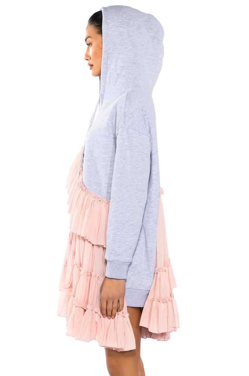 LOU LOU RUFFLE DETAIL HOODIE DRESS