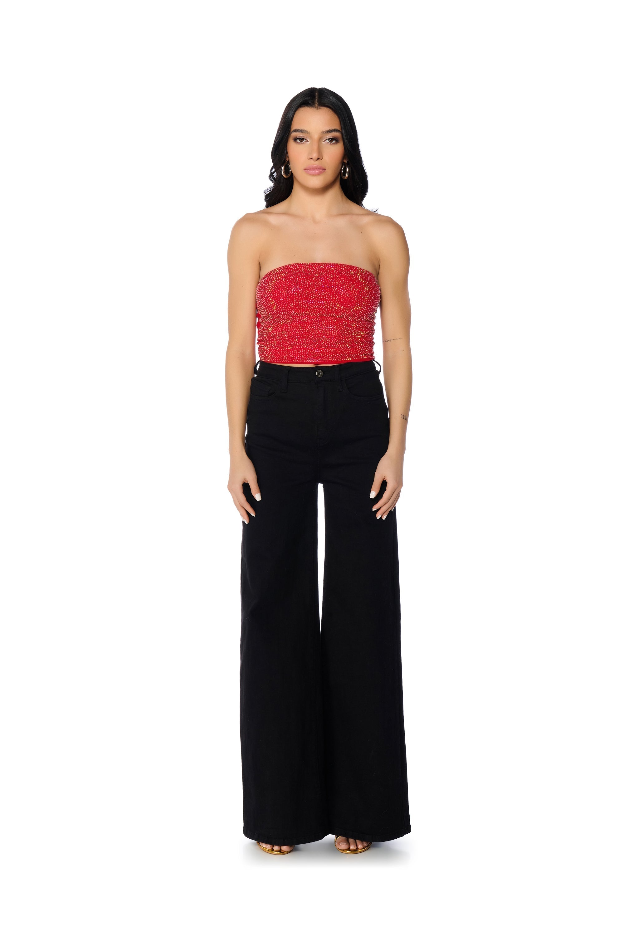 MATERIAL GIRL RHINESTONE EMBELLISHED TUBE TOP