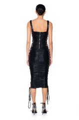 EYES ON ME LACE UP MIDI DRESS