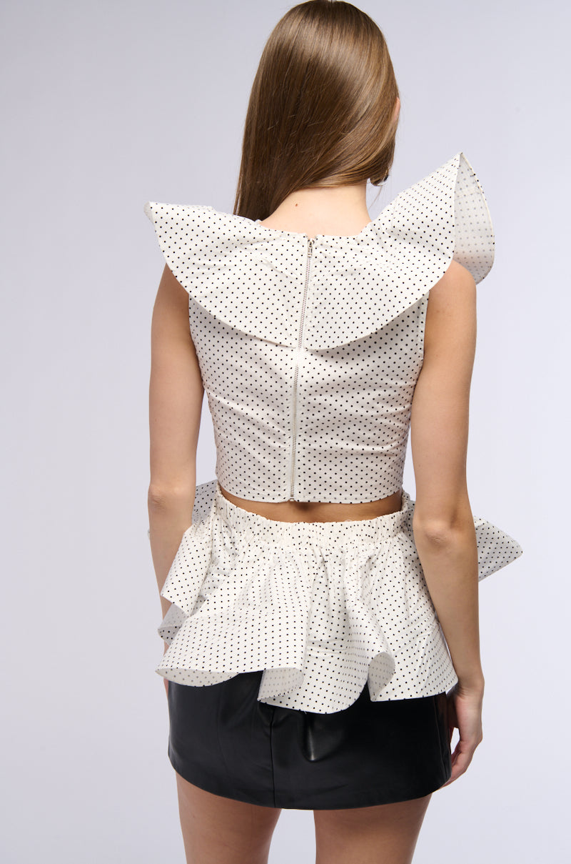 MISS FASHIONISTA SLEEVELESS POLKA DOT PRINT BLOUSE