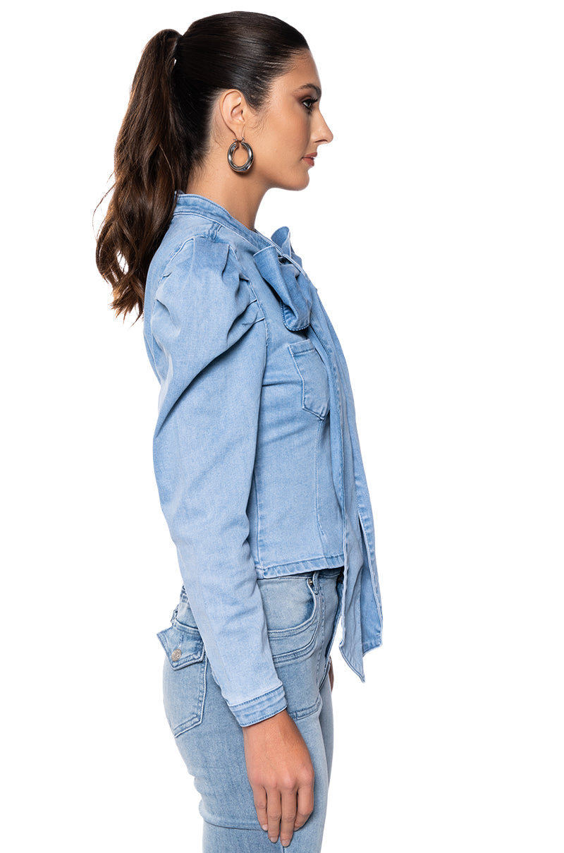 MISS INDEPENDENT DENIM LONG SLEEVE BLOUSE