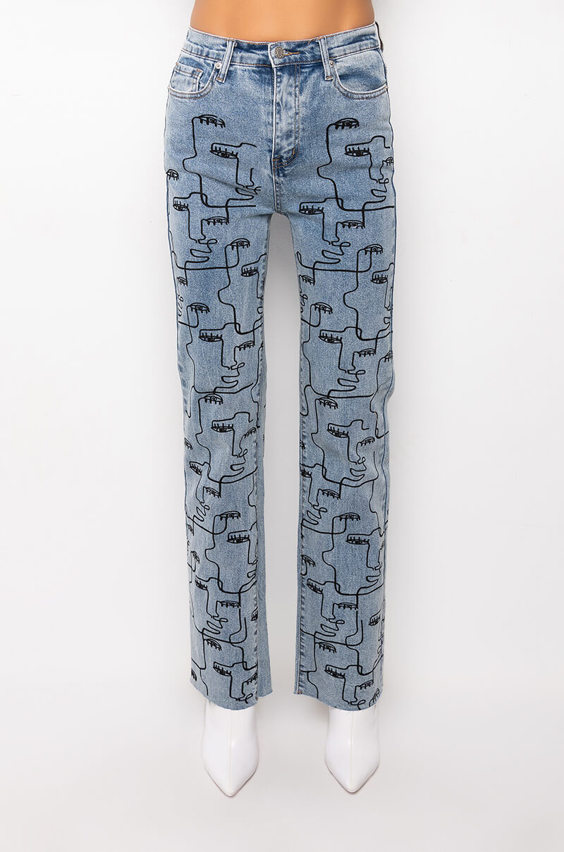 MULTIPLE FACES HIGH WAIST STRAIGHT JEANS