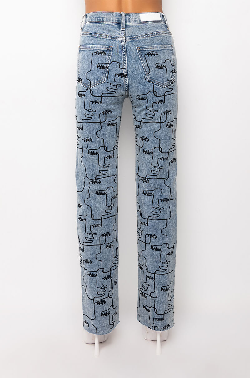 MULTIPLE FACES HIGH WAIST STRAIGHT JEANS