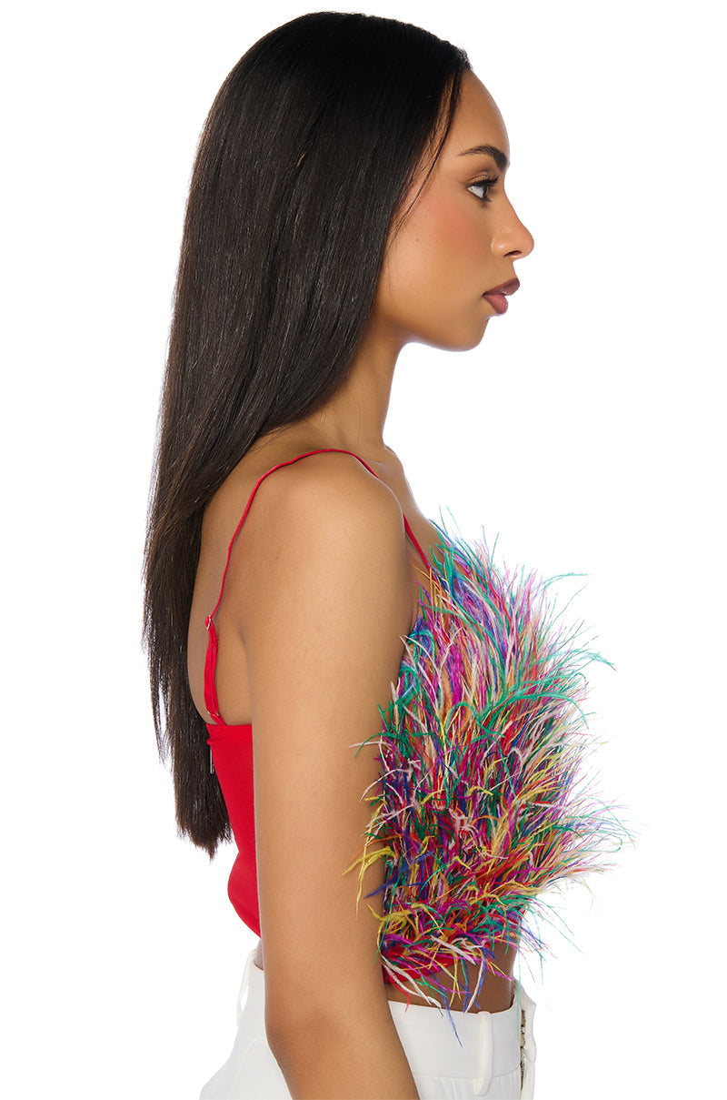 NADIA STATEMENT FEATHER TANK TOP
