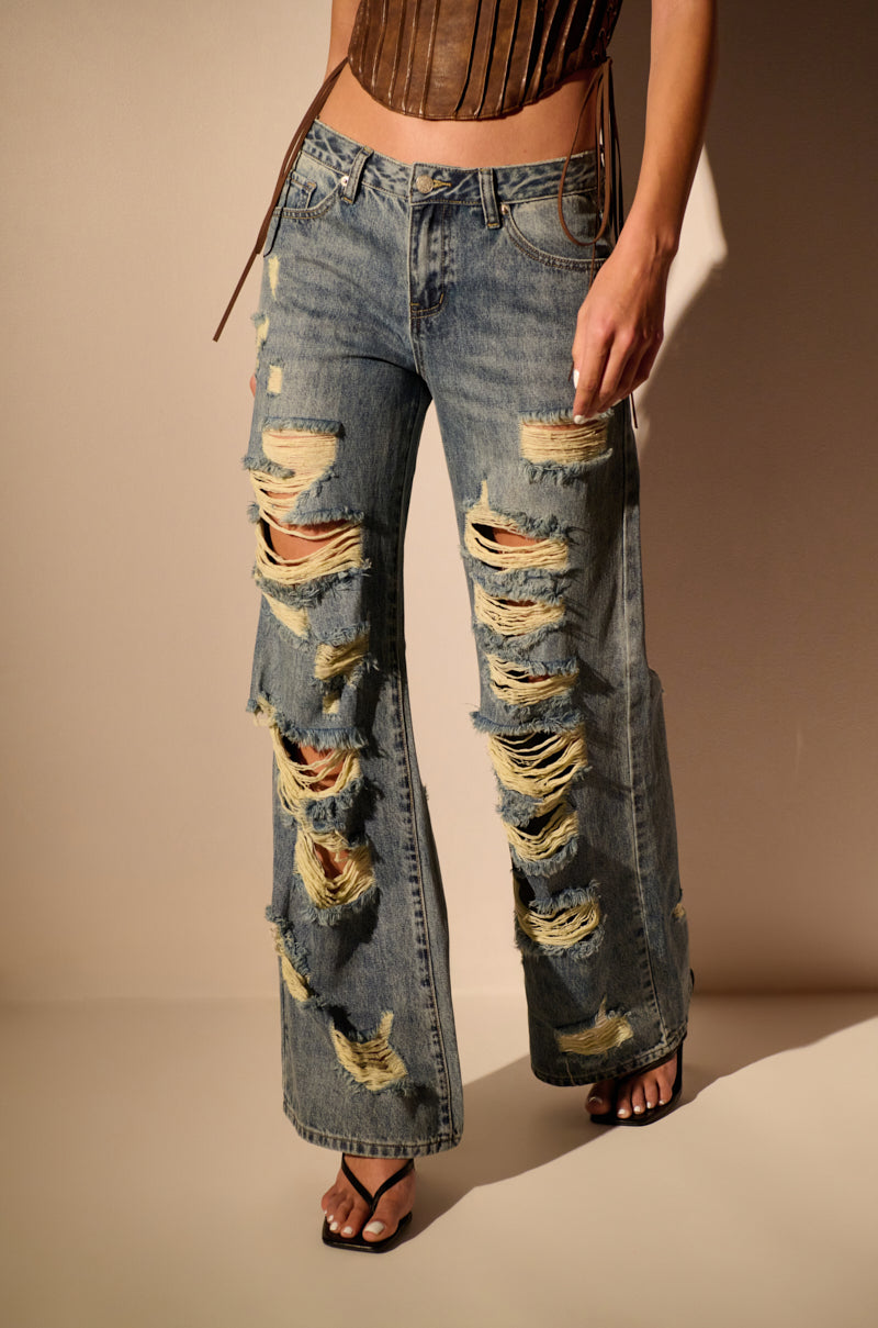 NO TIME FOR STRESS RELAXED WAIST CUT OUT DENIM
