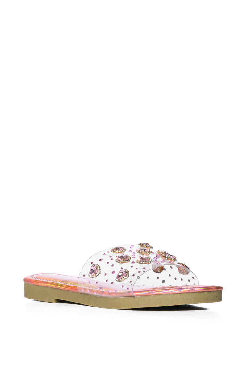QUEEN OF HEARTS PINK HOLOGRAPHIC EMBELLISHED FLAT SLIDE