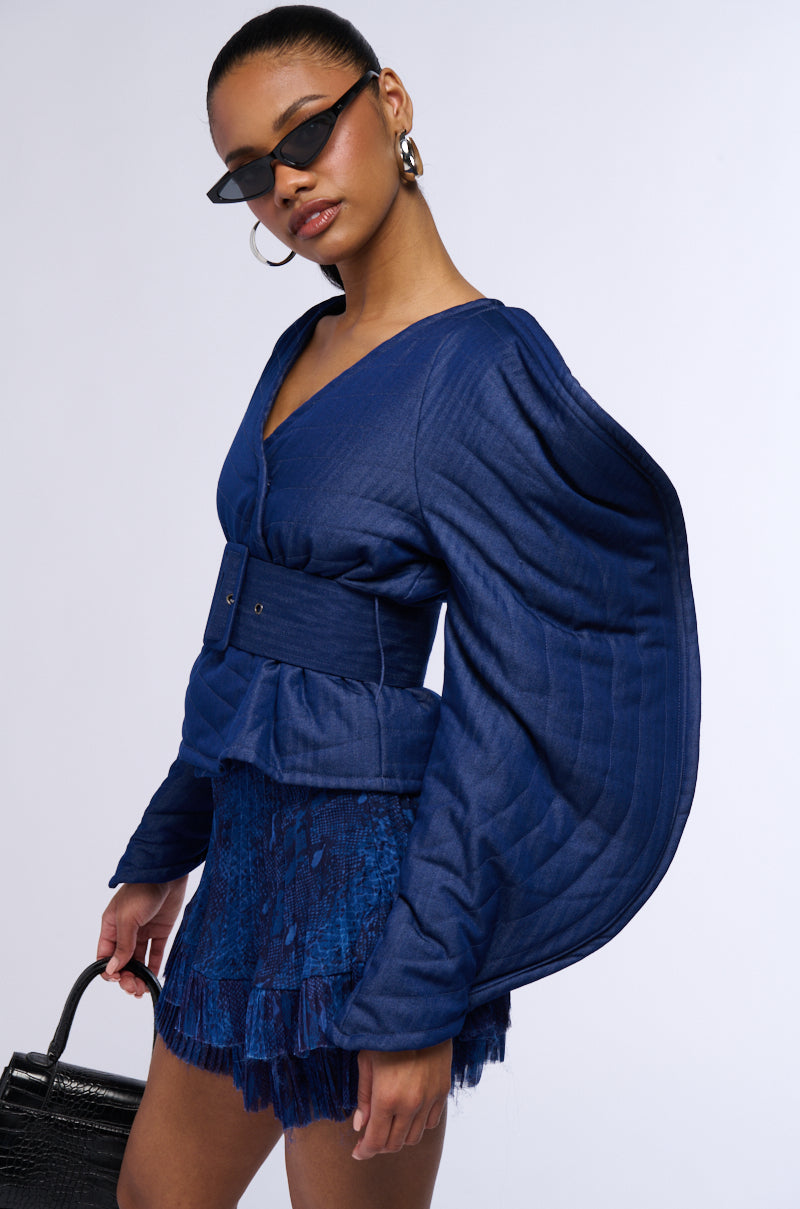 RAINA DRAMATIC SLEEVE BELTED BLOUSE