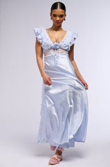 SAVING MYSELF FLOWER APPLIQUE SATIN LACE DRESS