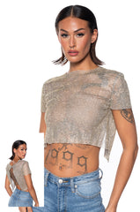SILENT MOVES OPEN BACK RHINESTONE TOP IN GOLD