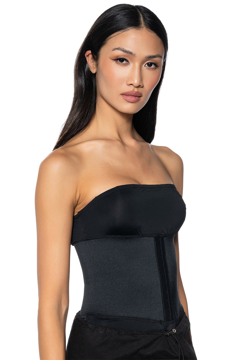 SNATCHED CORSET STRAPLESS BODYSUIT IN BLACK