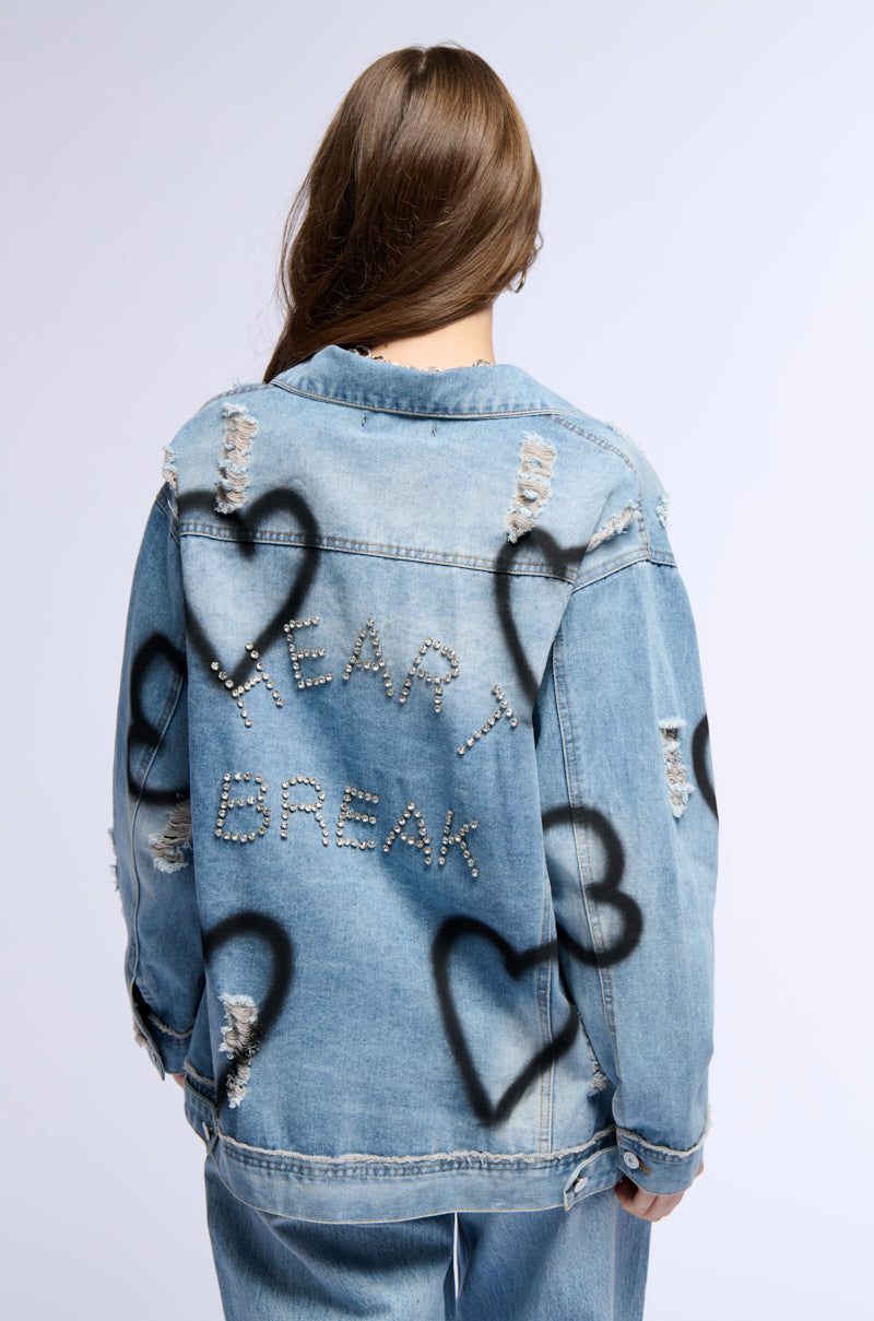 SPRAY PAINTED HEART OVERSIZED DENIM JACKET