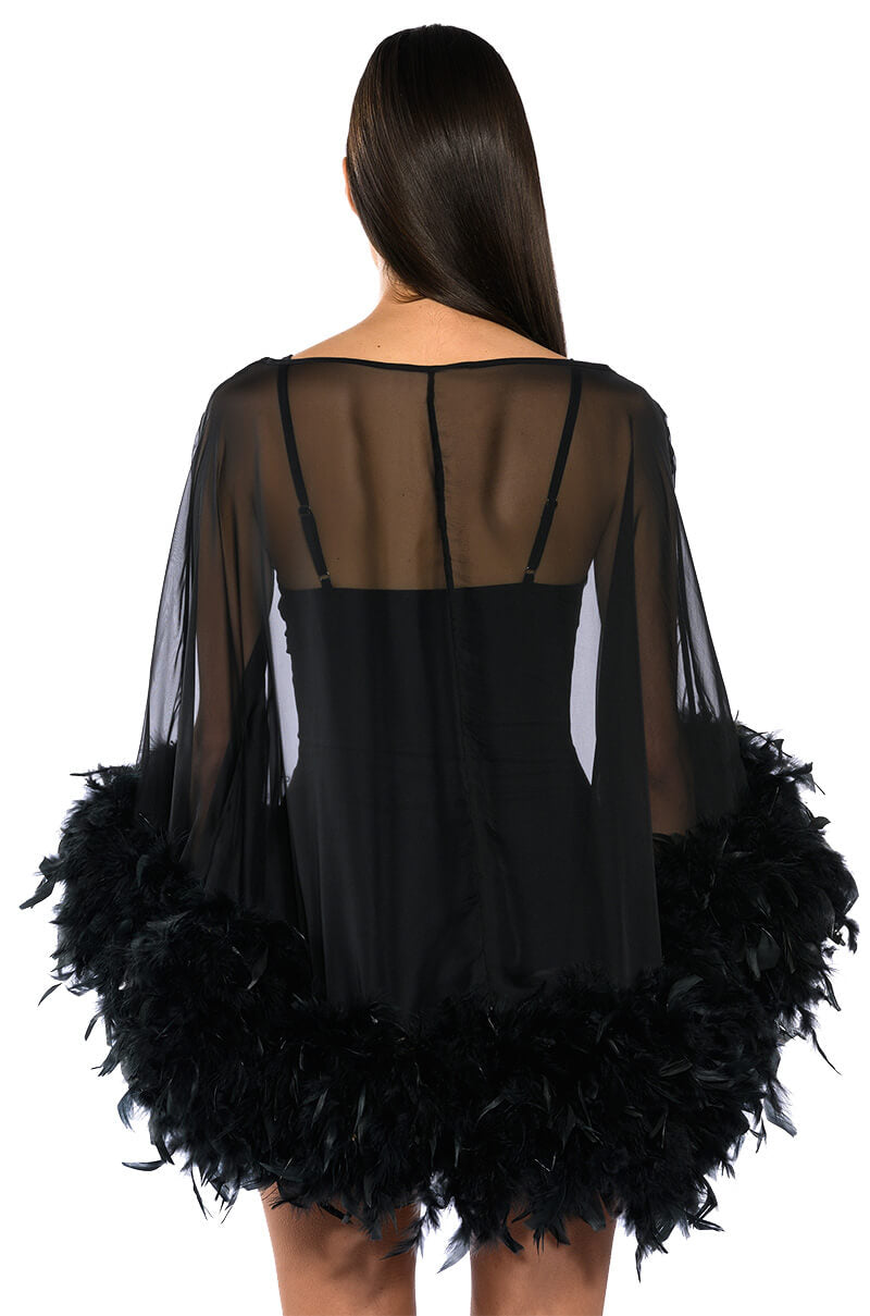 THAT VA VA VOOM LONG SLEEVE SHEER TRAPEZE DRESS