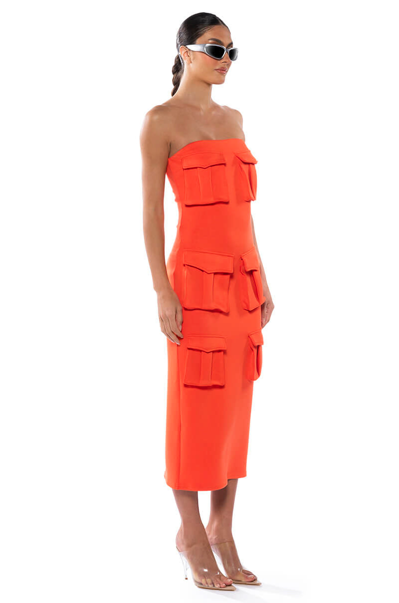 UTILITY DETAIL STRAPLESS MIDI DRESS