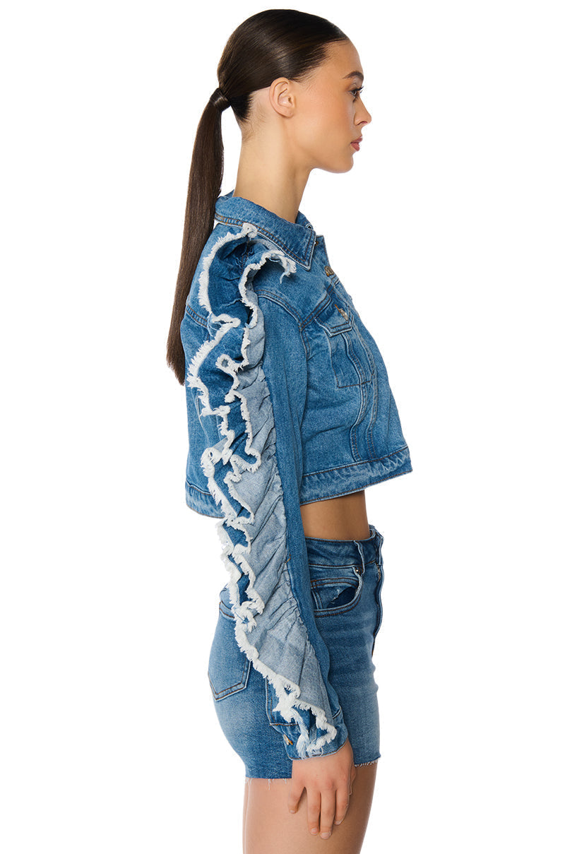 WHO IS SHE PUFF SLEEVE DENIM JACKET