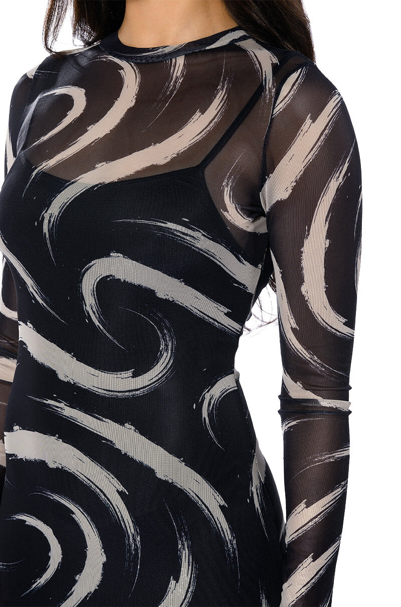 WISH YOU KNEW MESH LONG SLEEVE MIDI DRESS