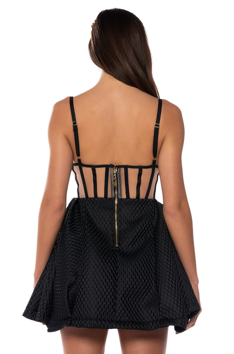 ZOEY CORSET FIT AND FLARE SLEEVELESS MINI DRESS